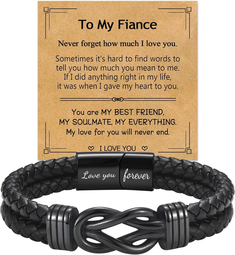 EPIRORA Gifts for Men Boys- Black Braided Leather Infinity Knot Bracelets for Son Grandson Nephew Brother Dad Husband, Jewelry Gifts for Christmas Birthday Graduation Anniversary Valentine's Day - Image 1